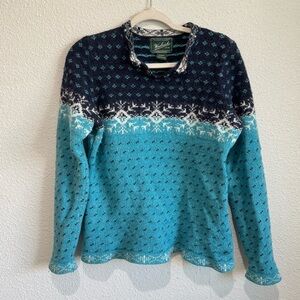 Woolrich Sweater Size L Fair Isle Nordic Knit Pullover Lambswool Snowflake Snow‎